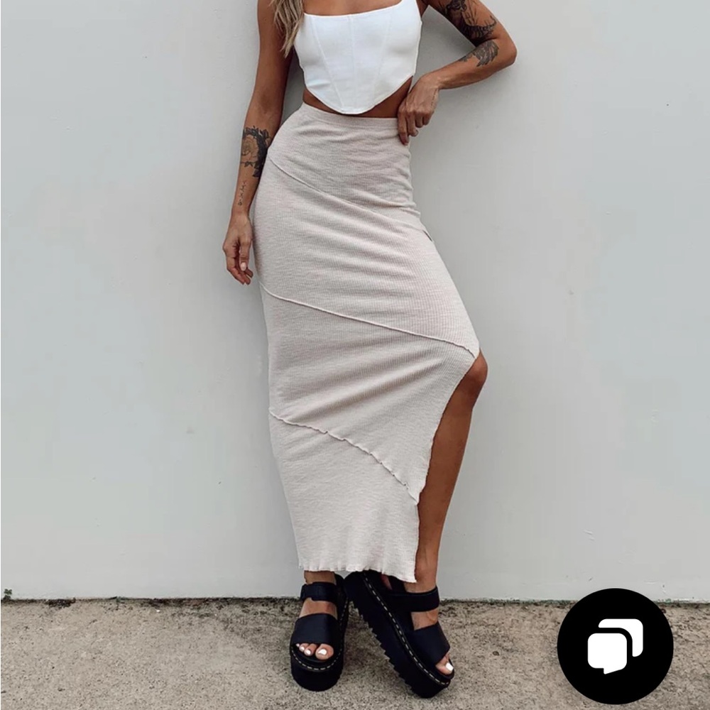 Princess Polly Oscar Beige Ribbed Maxi Skirt
